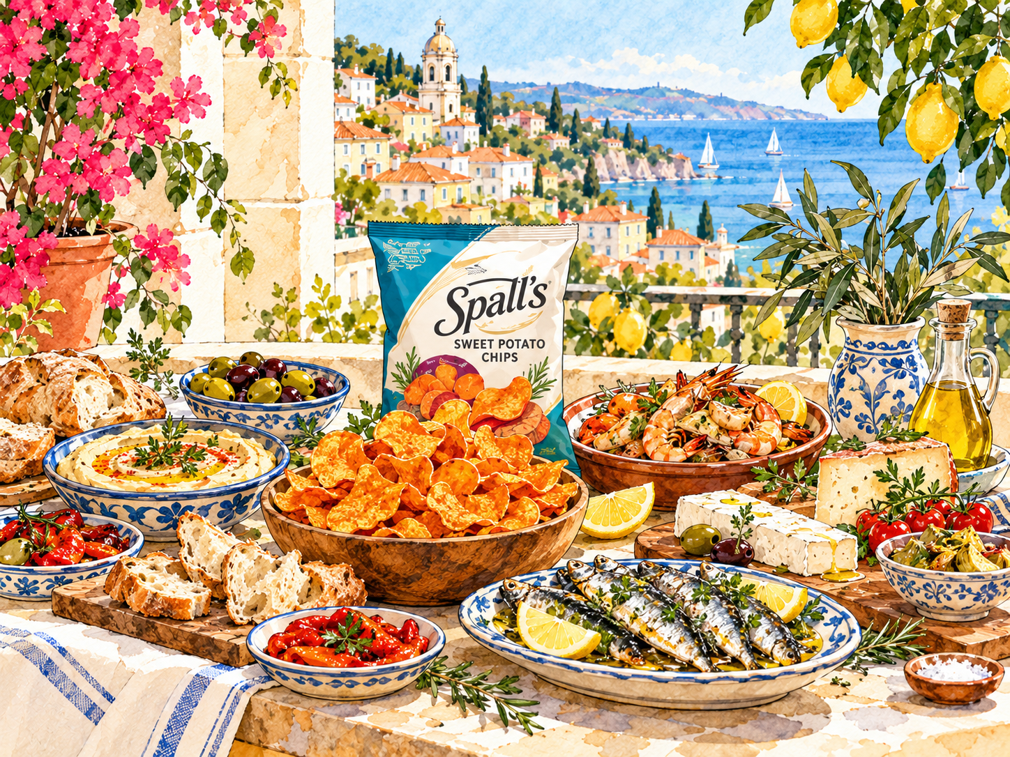 Mediterrane Speisen zu SPALL'S Süßkartoffel-Chips